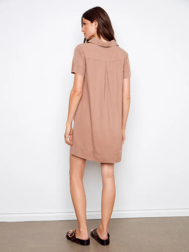 Charlie B C3229 Collared V-Neck Tencel Dress