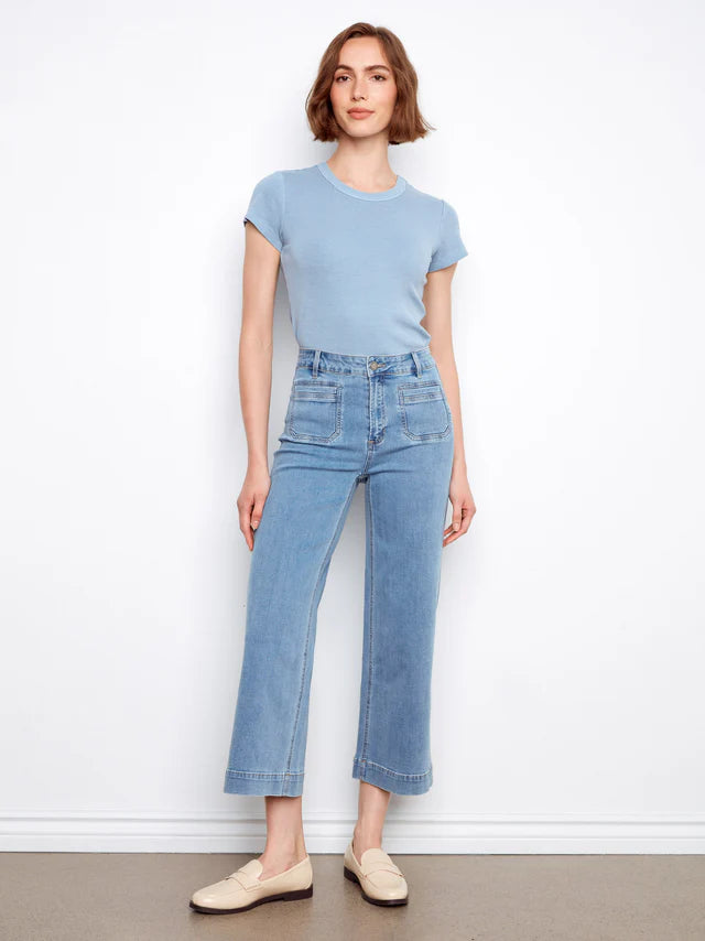 Charlie B C5538 Cropped Patch Pocket Flare Jeans