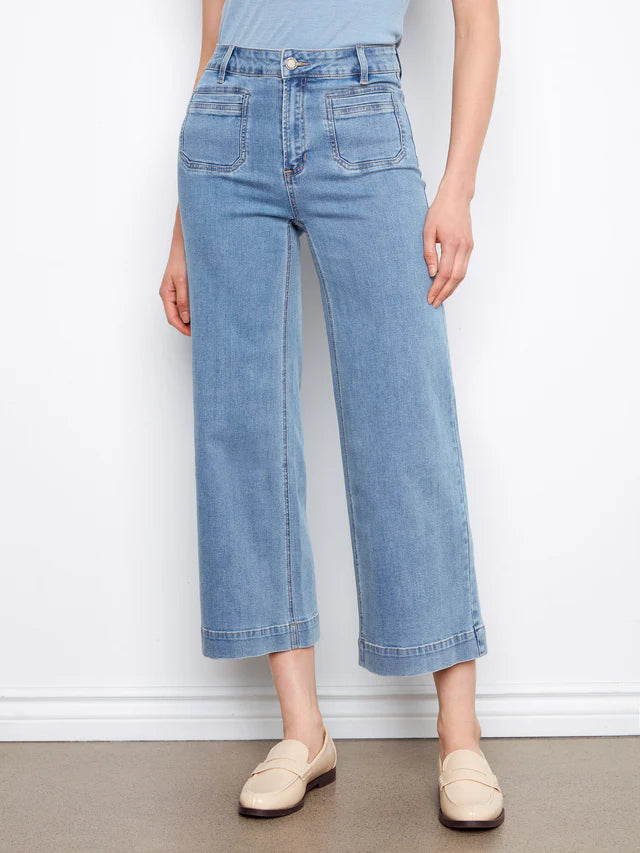 Charlie B C5538 Cropped Patch Pocket Flare Jeans