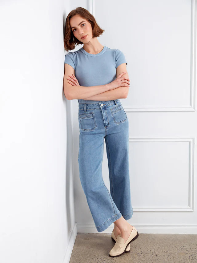 Charlie B C5538 Cropped Patch Pocket Flare Jeans