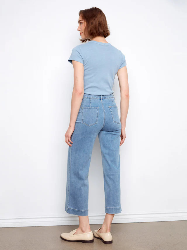 Charlie B C5538 Cropped Patch Pocket Flare Jeans