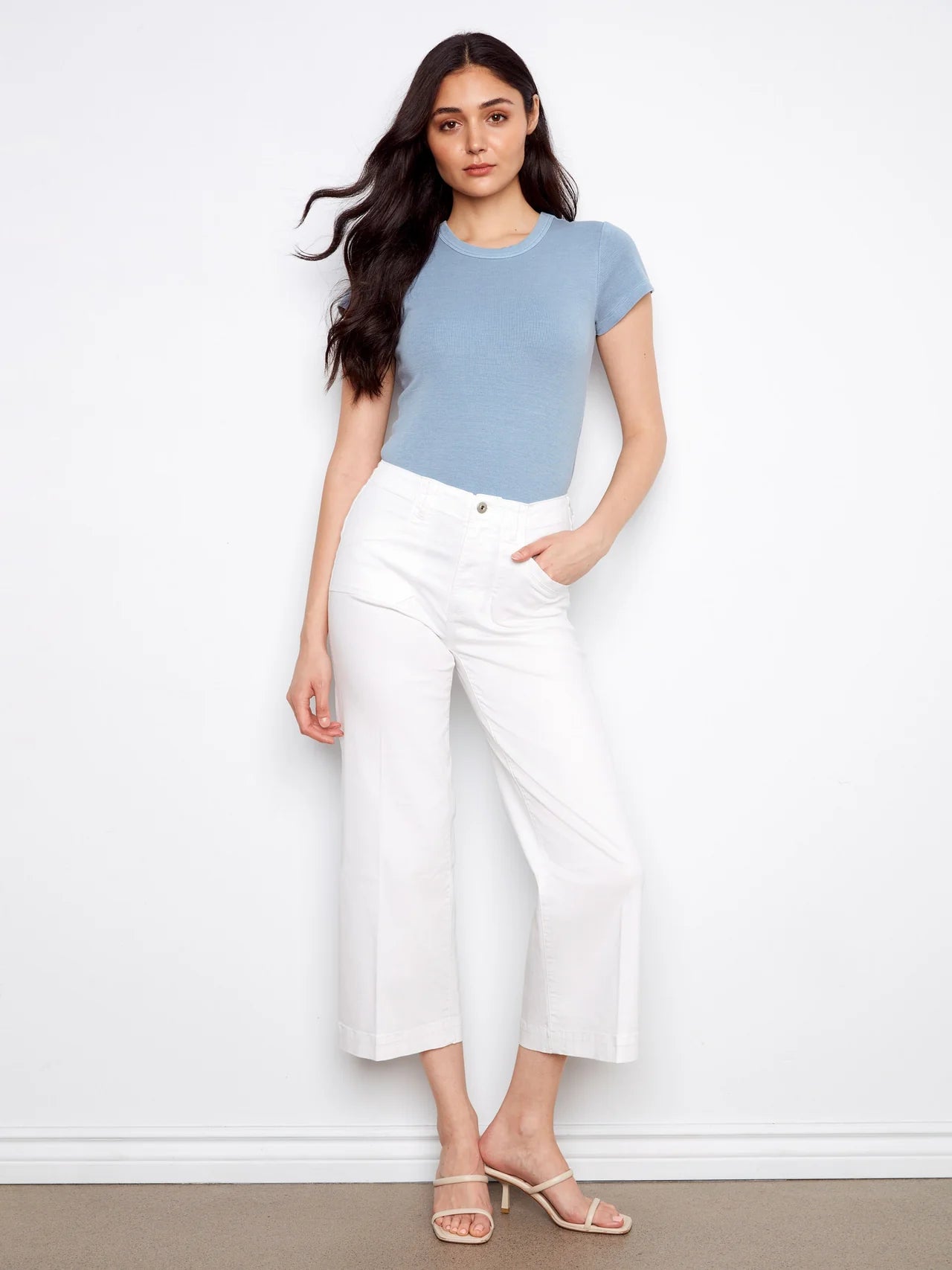 Cropped Wide Leg Twill Denim