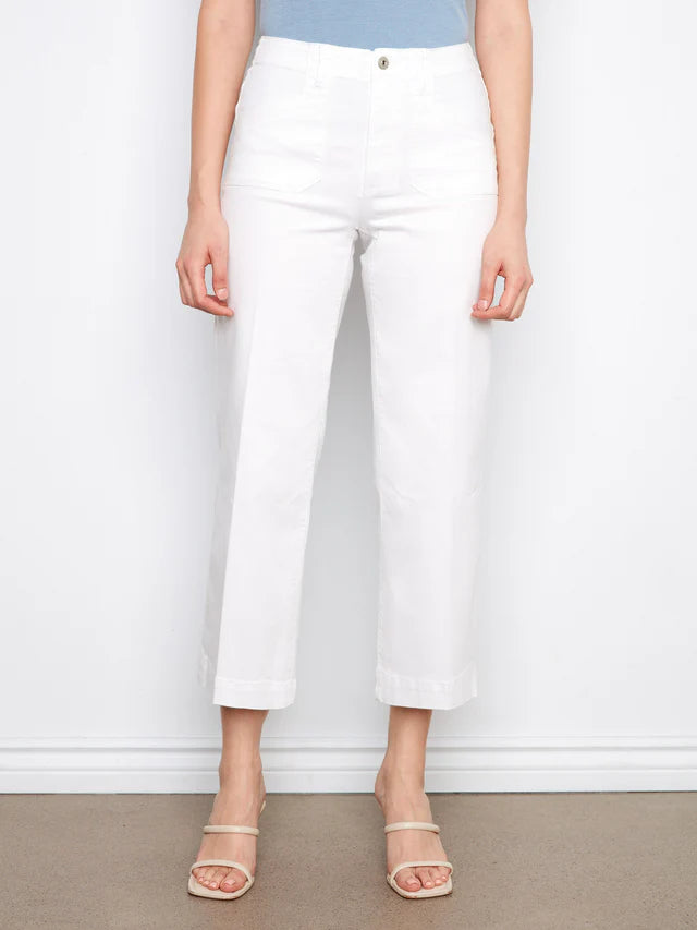 Cropped Wide Leg Twill Denim