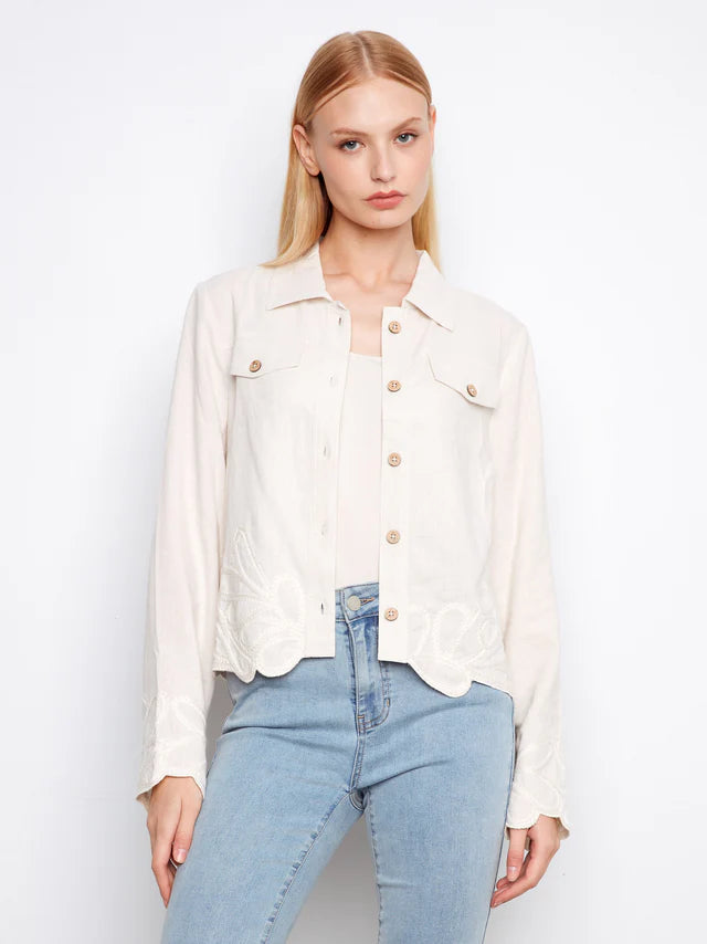Charlie B Embroidered Hem Linen Blend Jacket