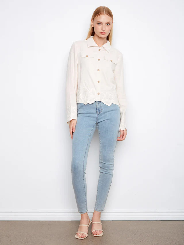 Charlie B Embroidered Hem Linen Blend Jacket