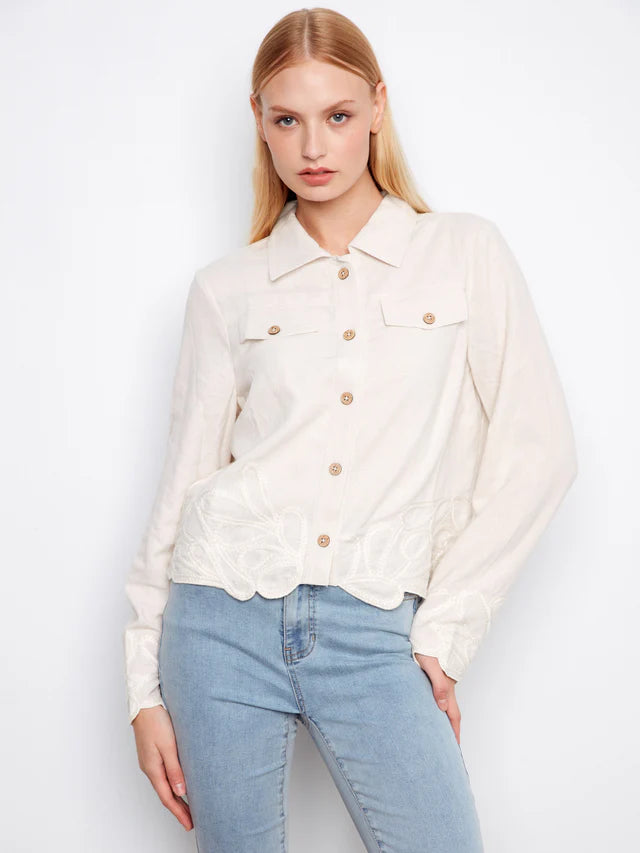 Charlie B Embroidered Hem Linen Blend Jacket