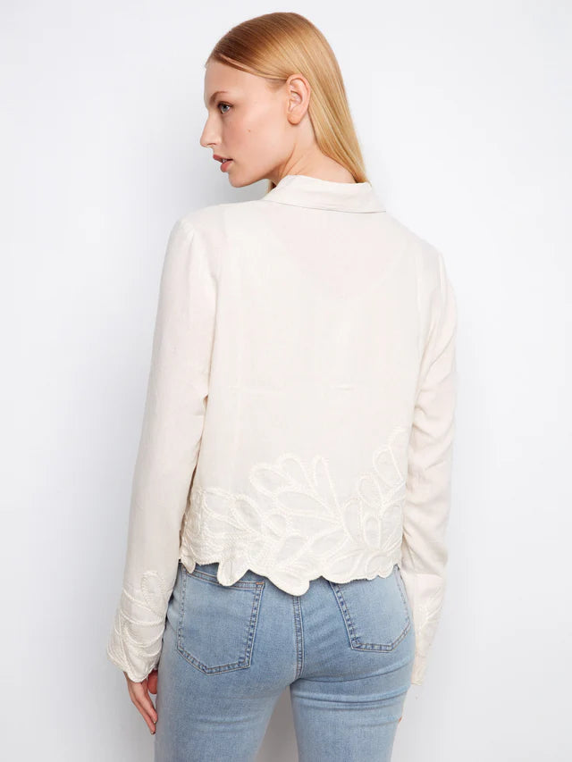 Charlie B Embroidered Hem Linen Blend Jacket