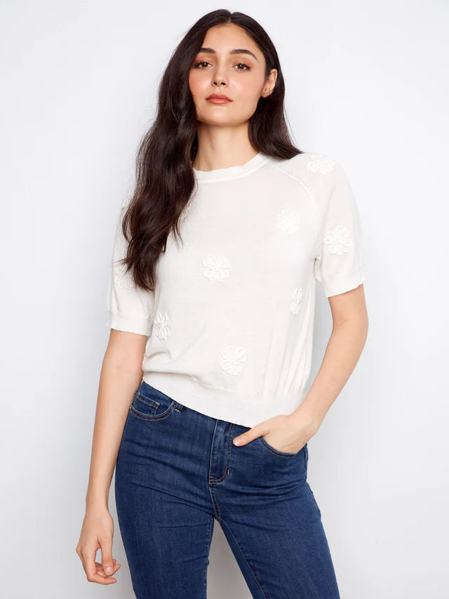 Charlie B Floral Soutache Cotton Knit Top