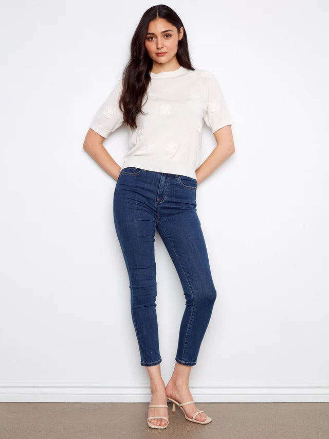 Charlie B Floral Soutache Cotton Knit Top
