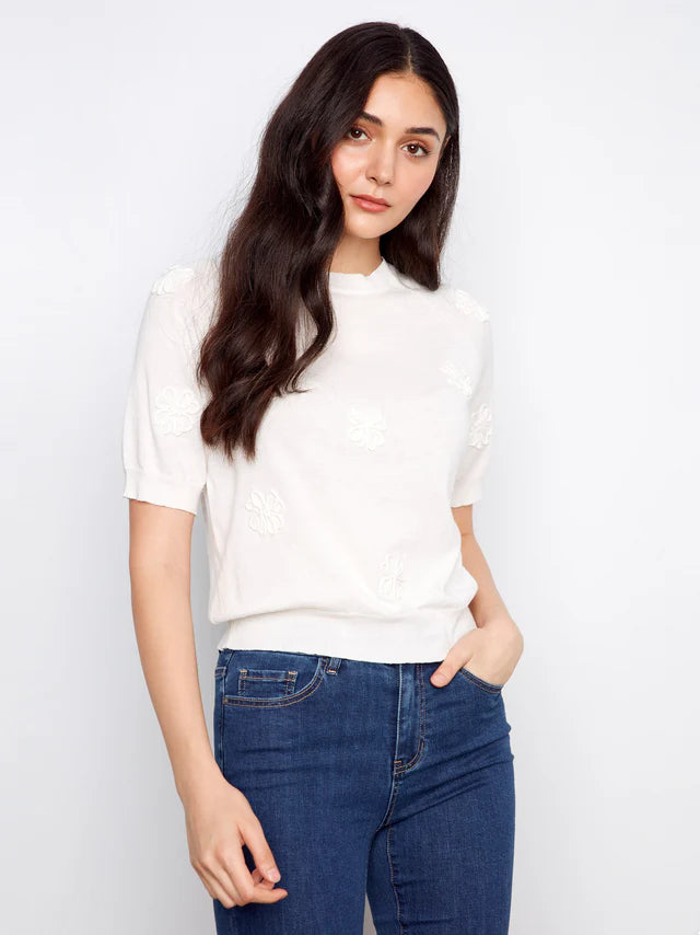 Charlie B Floral Soutache Cotton Knit Top