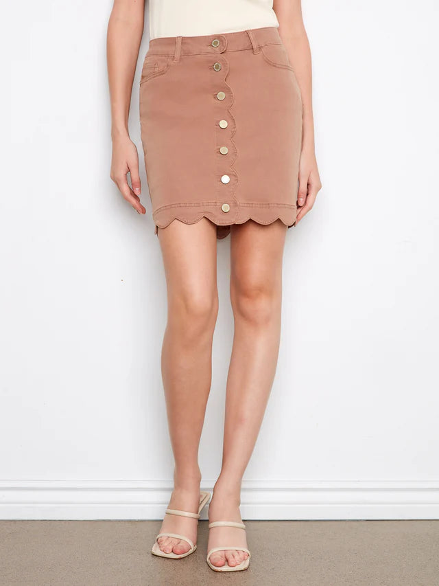 Charlie B Scalloped Hem Button-Front Twill Skort