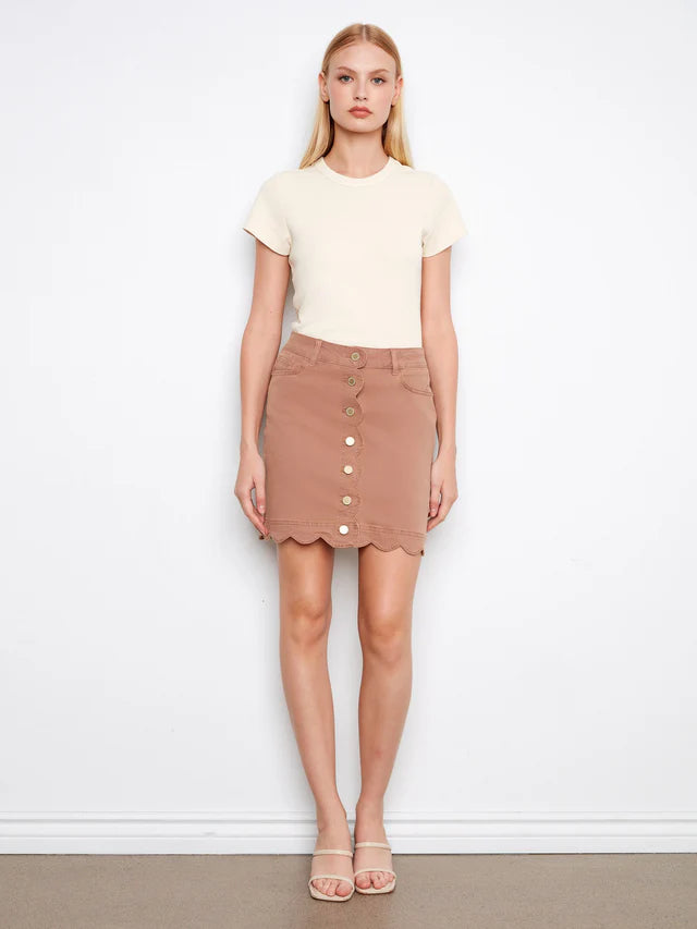Charlie B Scalloped Hem Button-Front Twill Skort