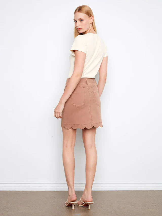 Charlie B Scalloped Hem Button-Front Twill Skort