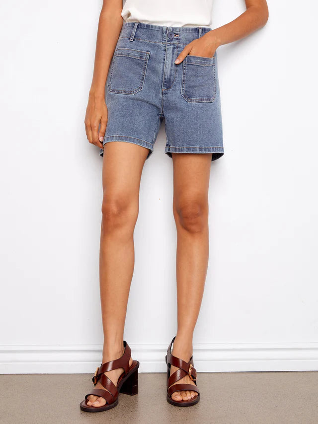 Charlie B Stretch Denim Shorts With Patch Pockets
