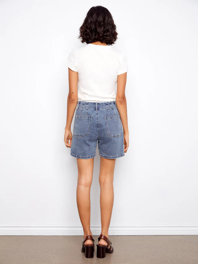 Charlie B Stretch Denim Shorts With Patch Pockets