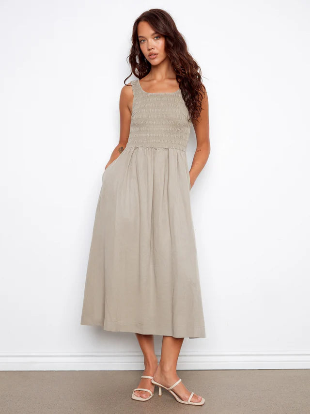 Charlie B Tencel Sleeveless Smocked Maxi Dress