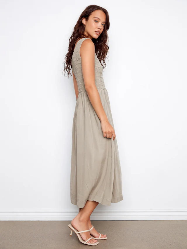 Charlie B Tencel Sleeveless Smocked Maxi Dress