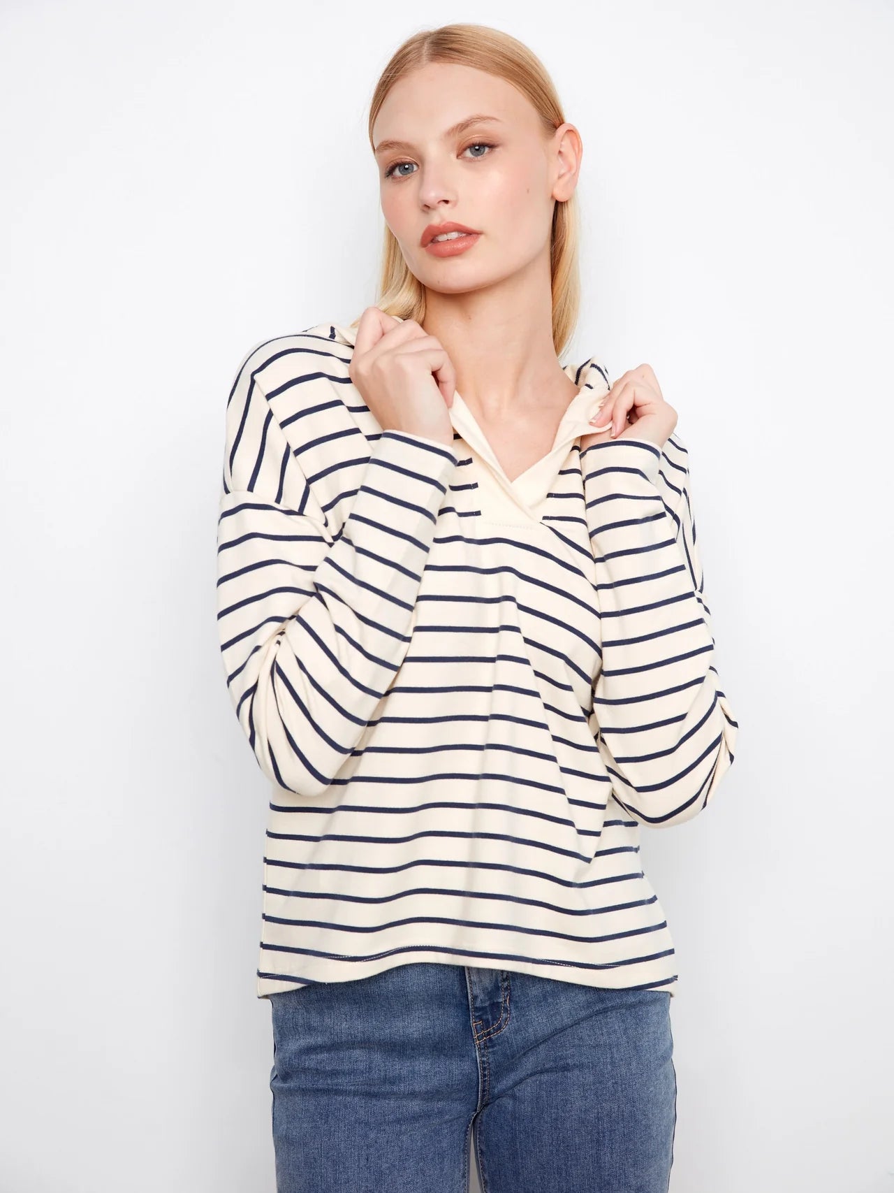 Charlie B V-Neck Striped Hoodie