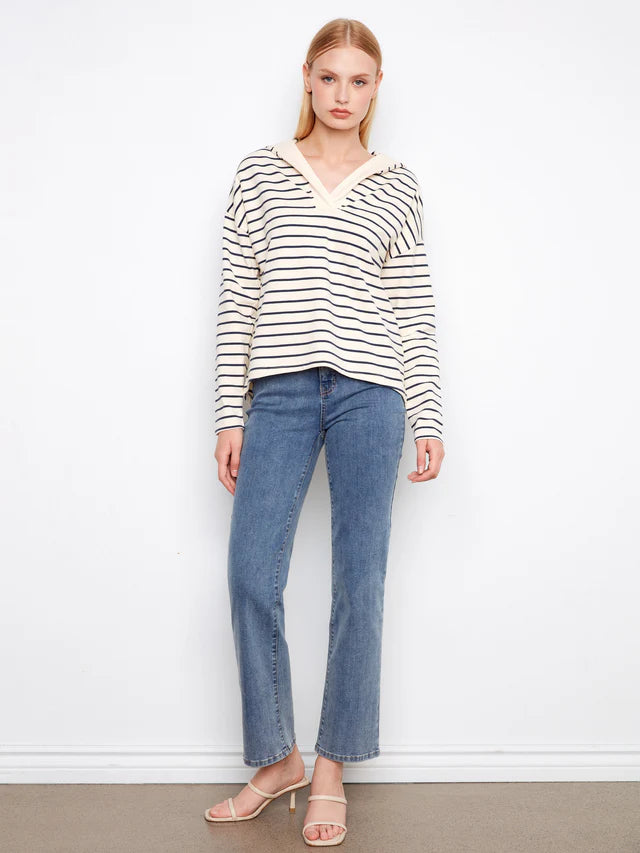 Charlie B V-Neck Striped Hoodie