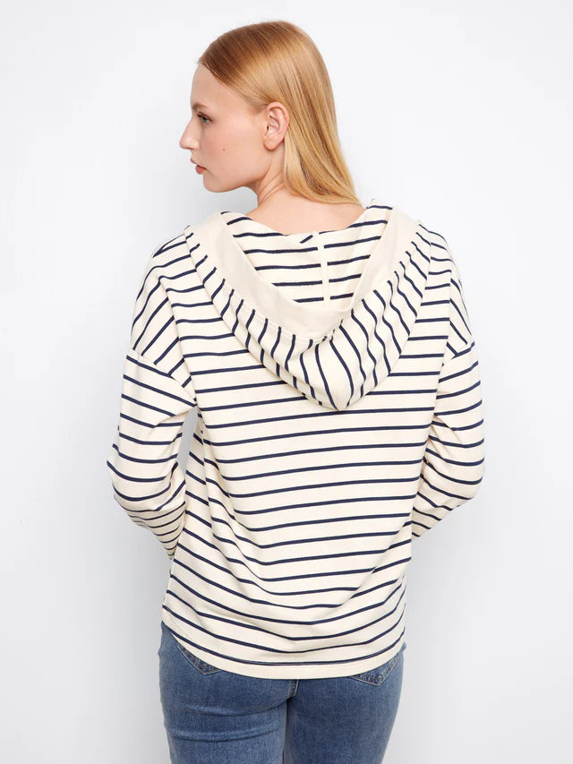 Charlie B V-Neck Striped Hoodie