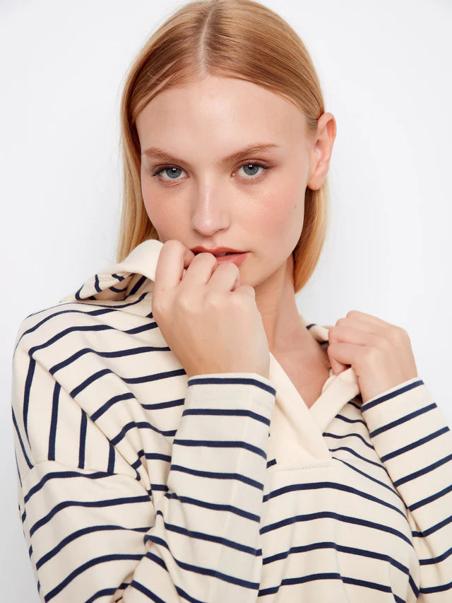 Charlie B V-Neck Striped Hoodie
