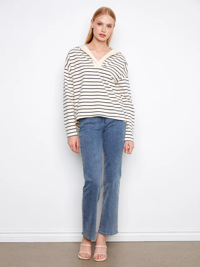 Charlie B V-Neck Striped Hoodie