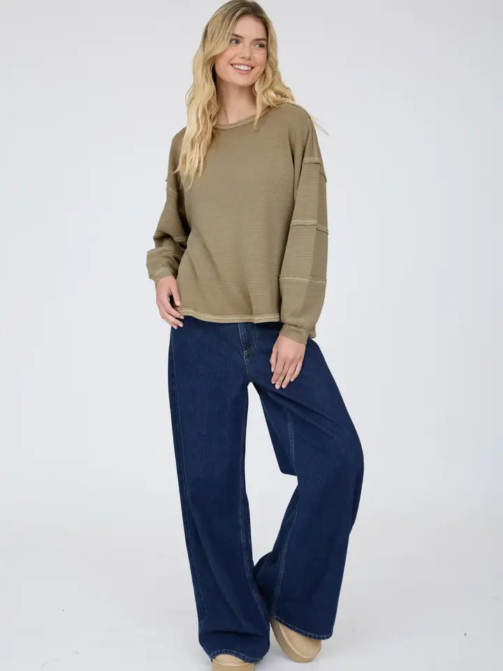 Exposed Seam Detail L/S Knit Top