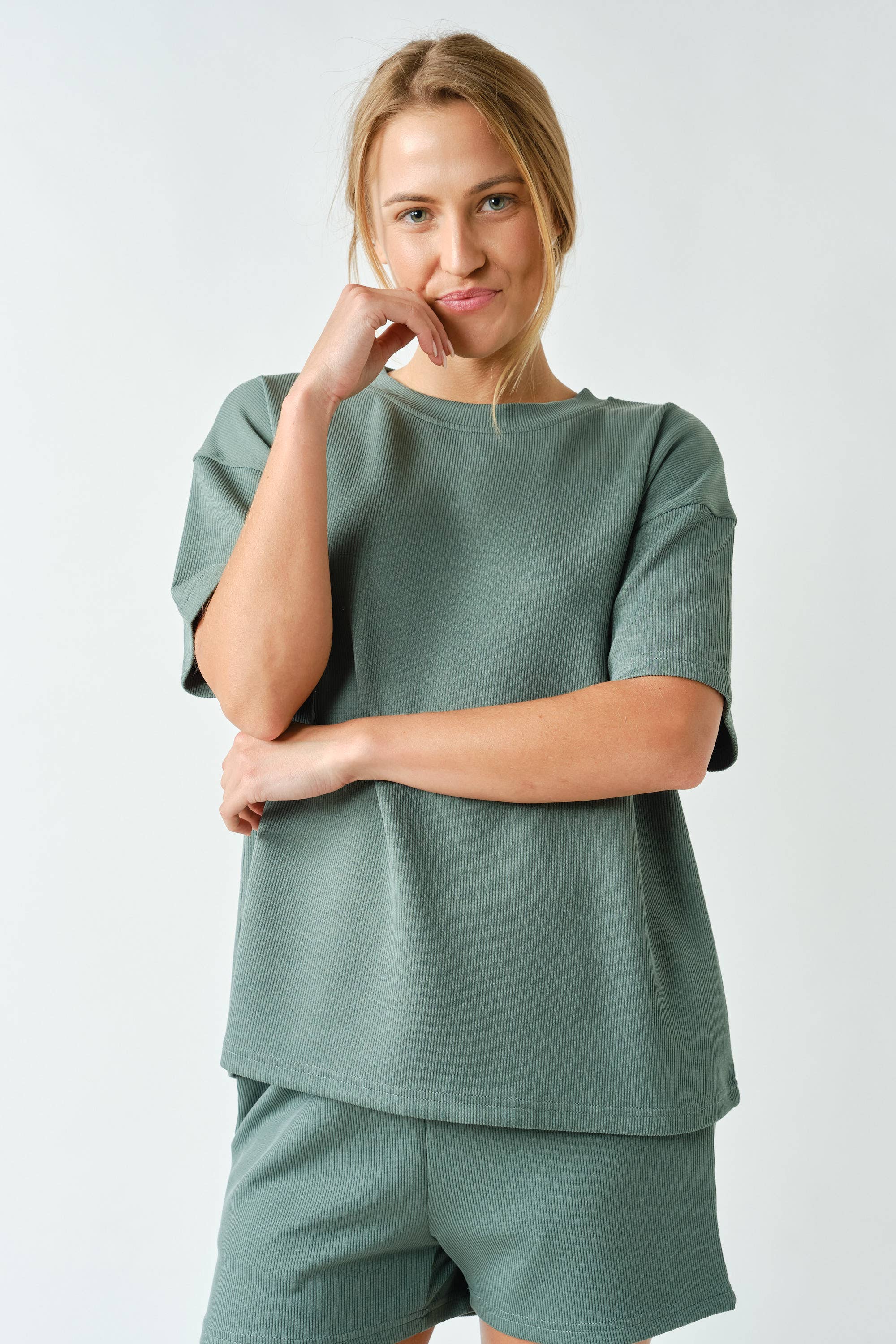 Luxe Sand Wash Rib Classic Tee Set