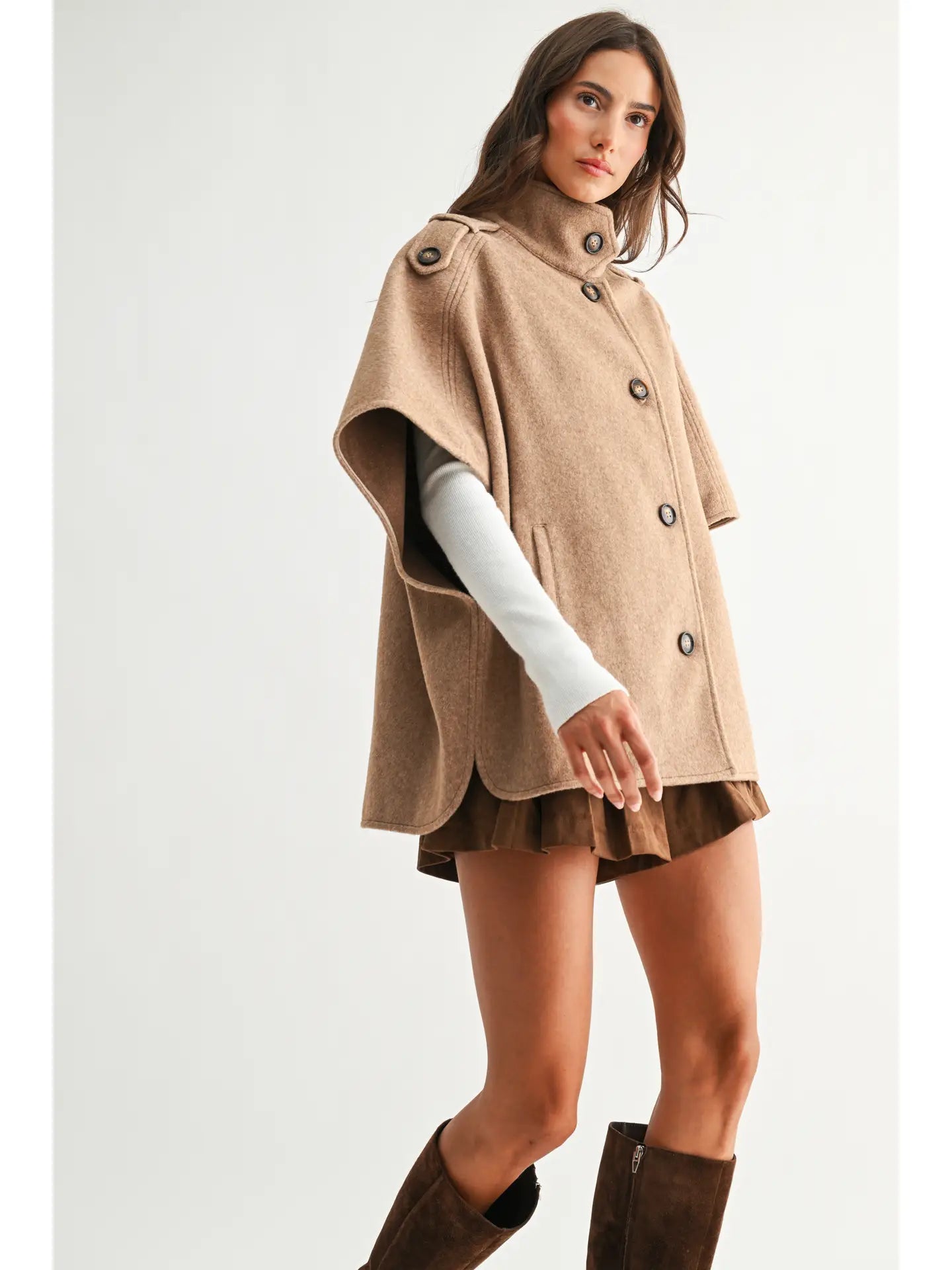 Camellia Wool Blend Cape Jacket