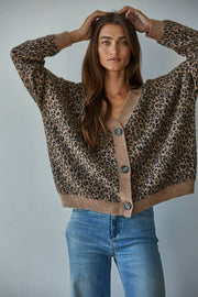 Knit Sweater Animal Print Cardigan