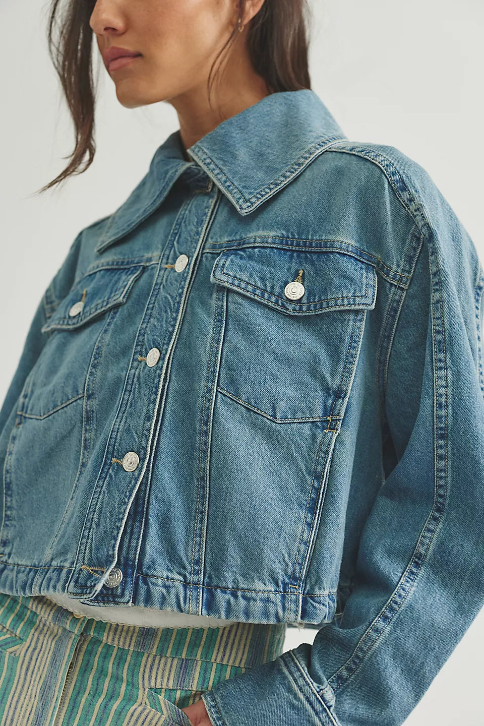 Free People Side To Side Cropped Denim Jacket