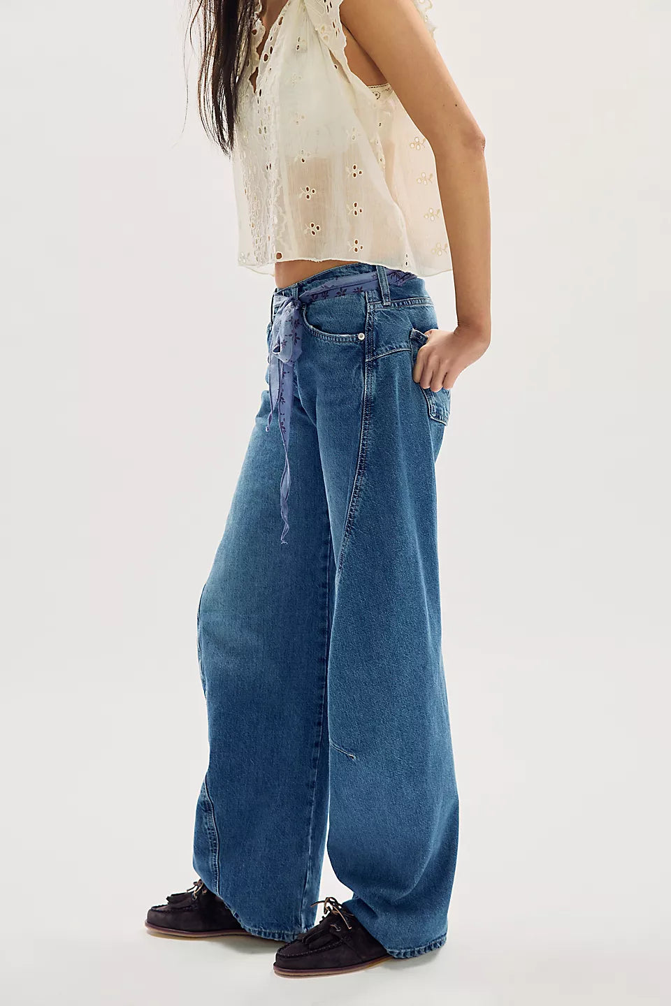 Free People Fable Low-Rise Twisted Bowed Jeans