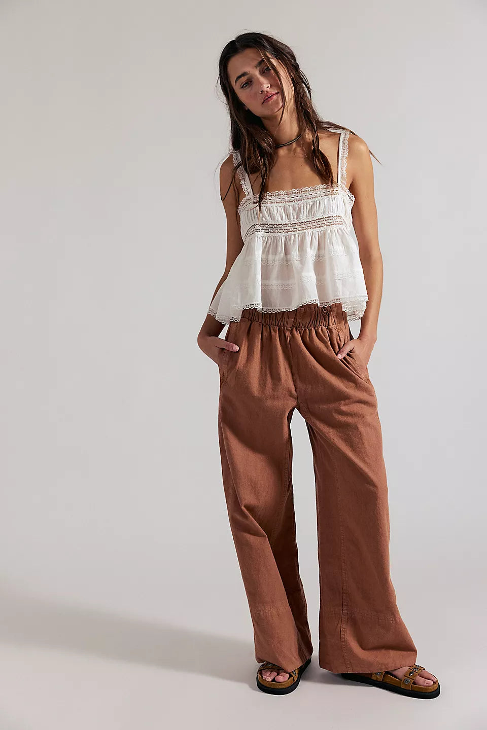 Free People Day's End Linen Pull-On Pants