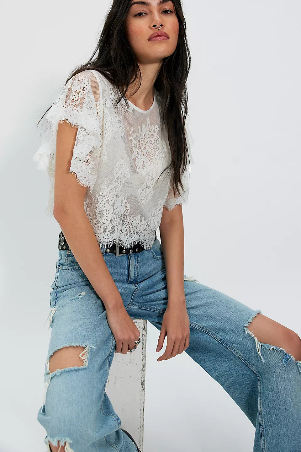 Free People  Lunar Ash Lace Top