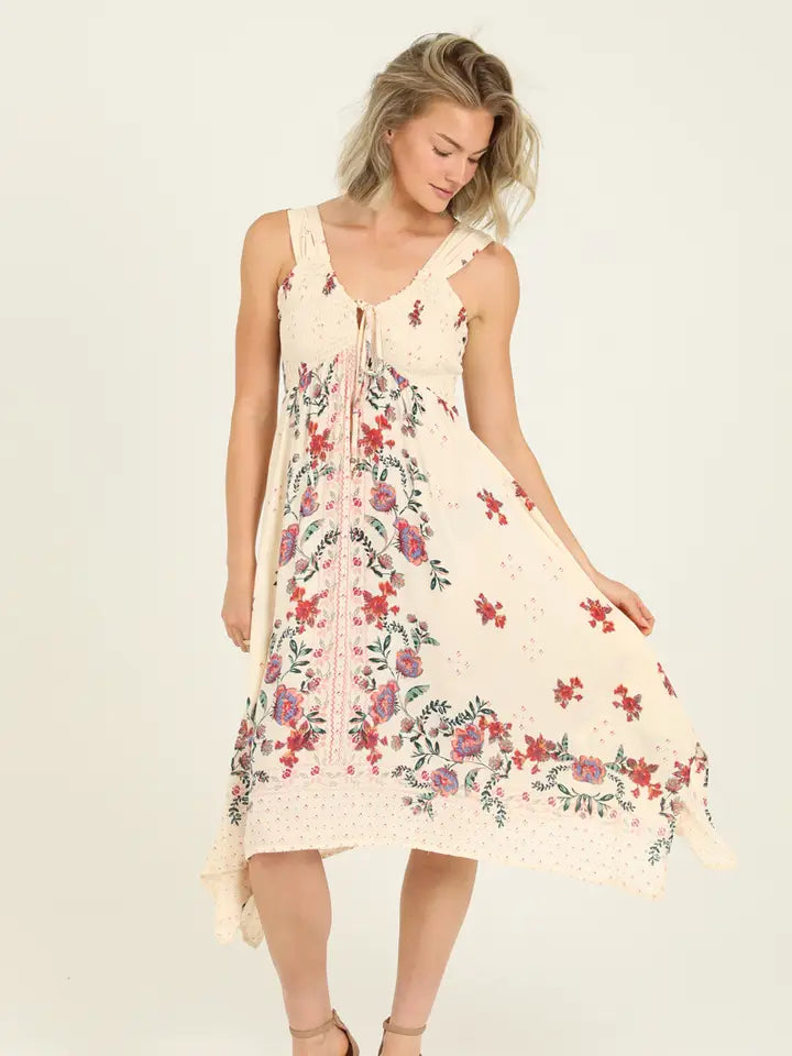 Ivory Floral Border Dress
