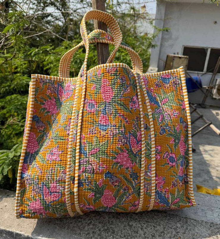 Block Print Cotton Quilted Bag