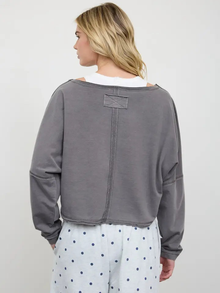 Boatneck Raw Edge L/S Crop Top