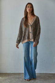 Knit Sweater Animal Print Cardigan