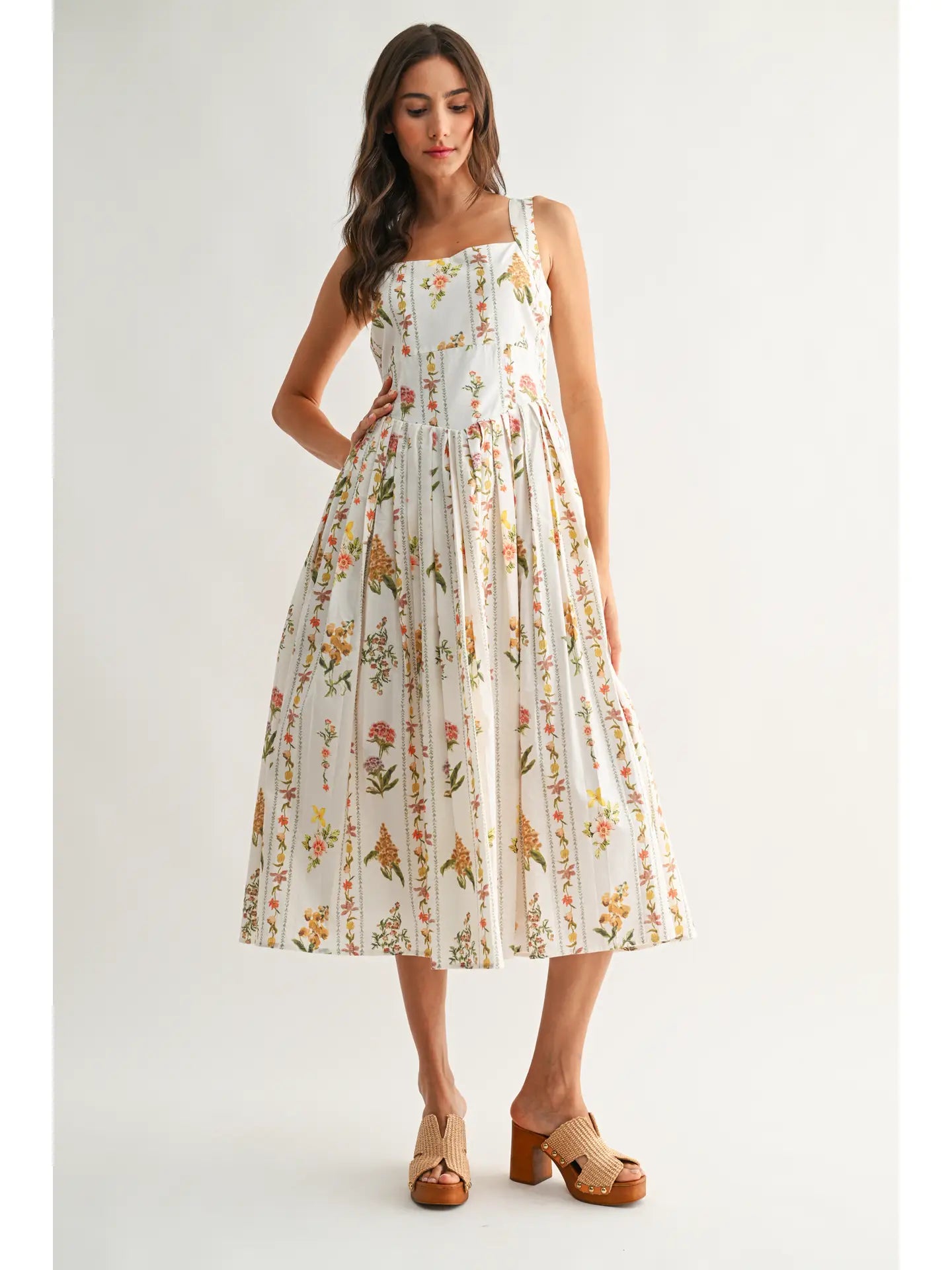 Camellia Floral Print Cotton Midi Dress