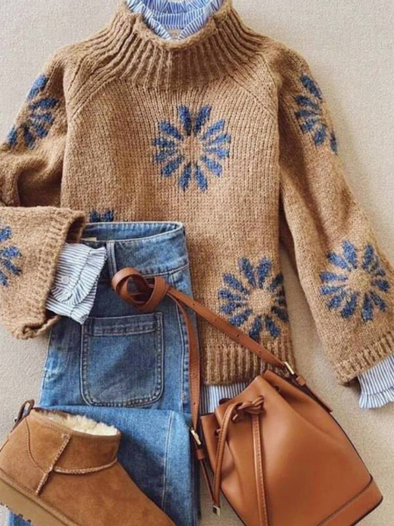 Vintage Blue Daisy Knit Sweater