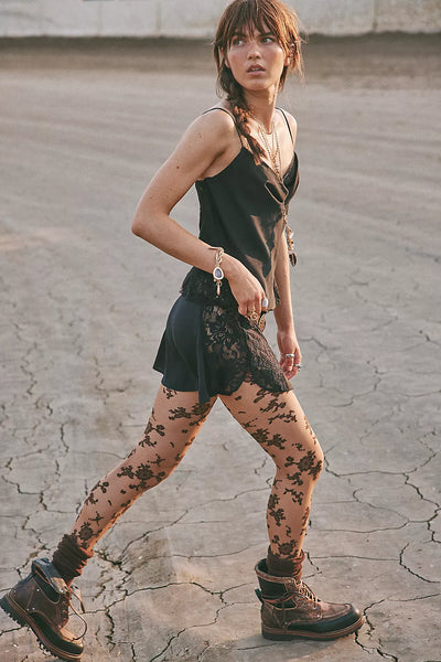 Flocked Floral Tights