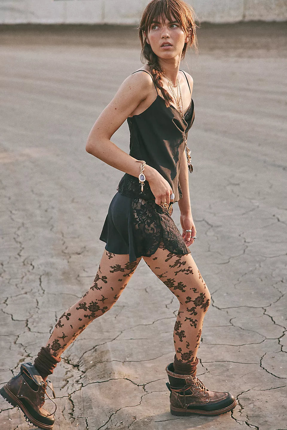 Flocked Floral Tights