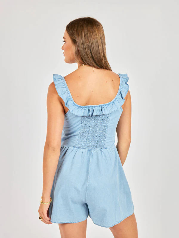 SADIE & SAGE SOFT BREEZE CHAMBRAY ROMPER