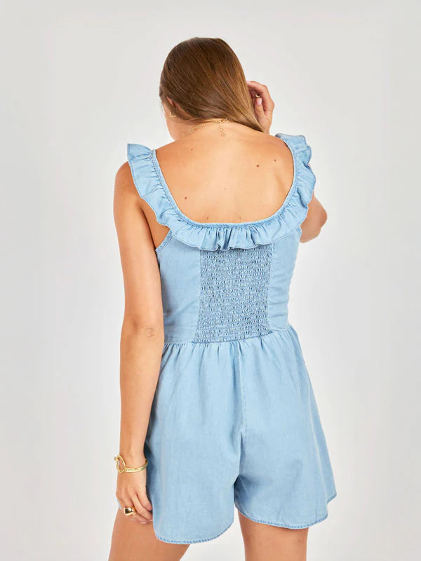 SADIE & SAGE SOFT BREEZE CHAMBRAY ROMPER