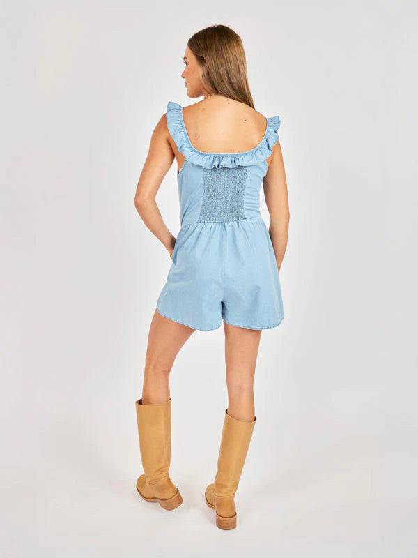 SADIE & SAGE SOFT BREEZE CHAMBRAY ROMPER