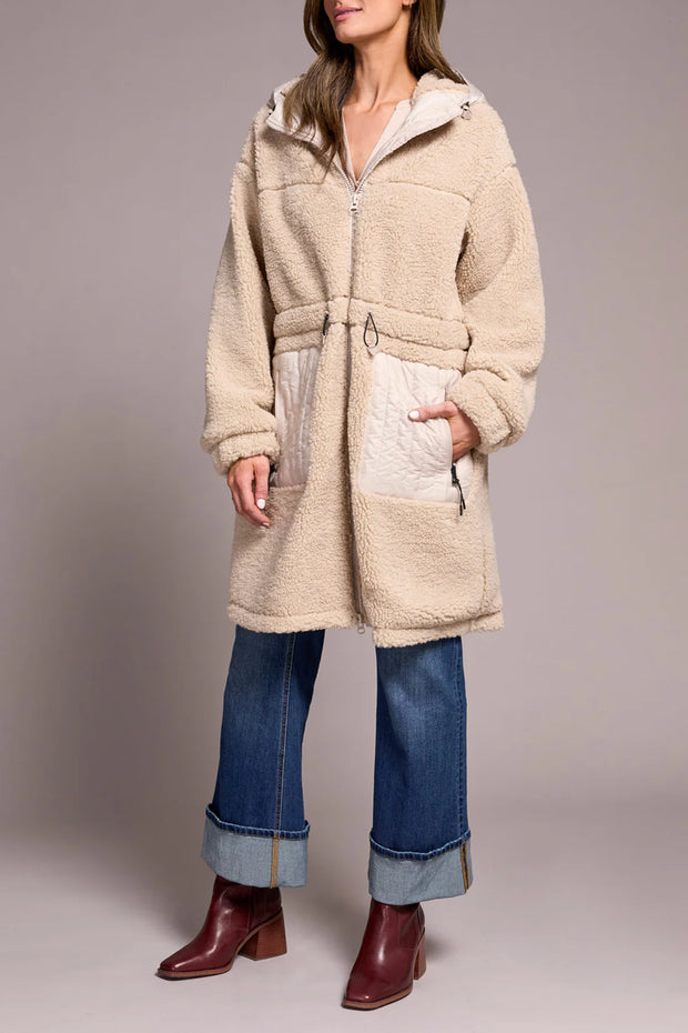 Faux-Sherpa Zip Front Hooded Coat