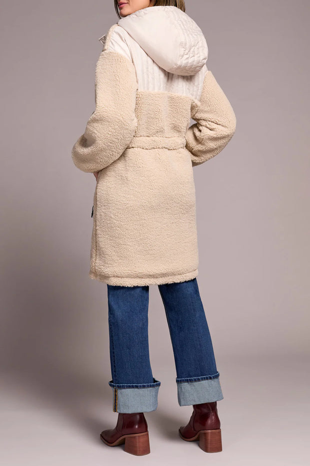 Faux-Sherpa Zip Front Hooded Coat