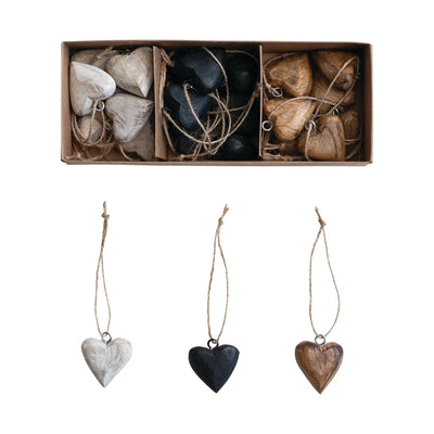Mango Wood Heart Ornaments, Set of 24