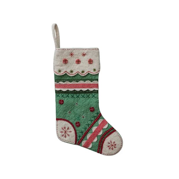 Handmade Wool Felt Stocking w/ Embroidery